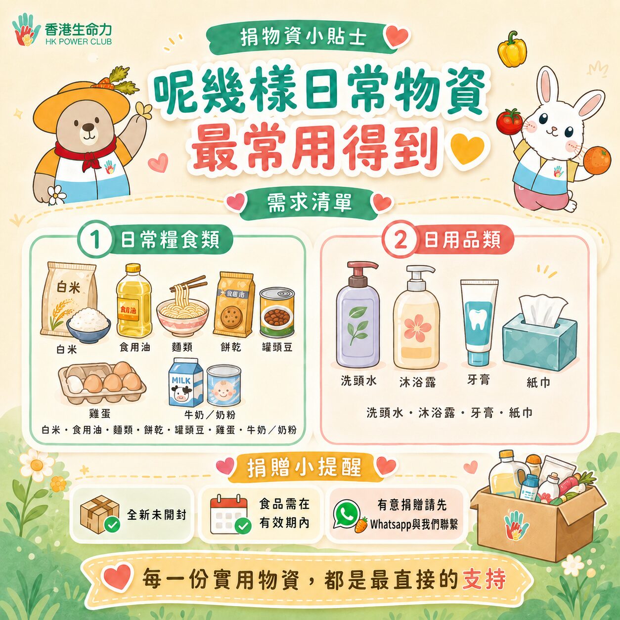 香港基層捐贈物資小貼士,整理各類適合捐贈嘅日常物資清單